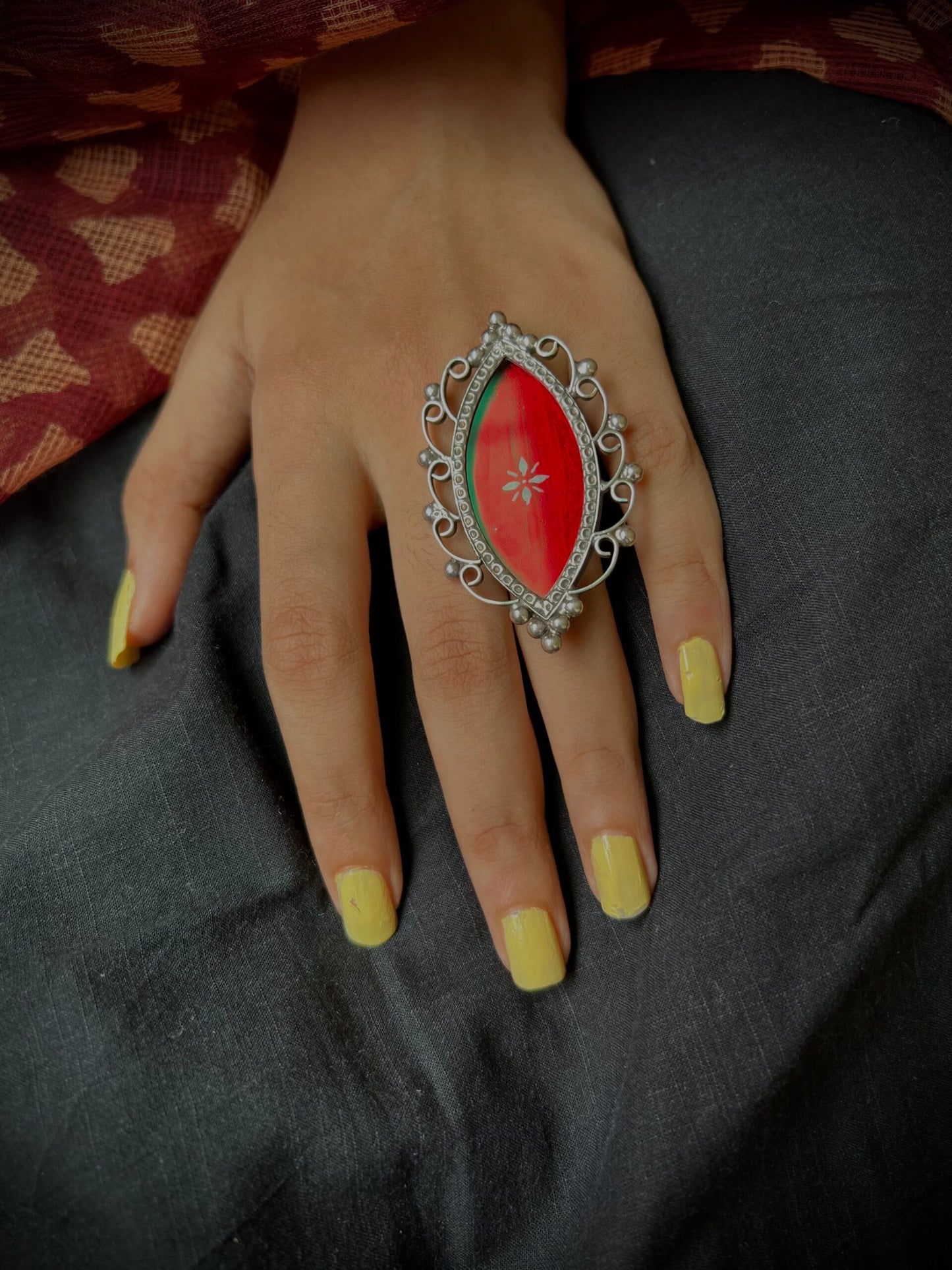“Lipstick red” : (Made to order) Glamorous vibrant hand-painted Ring