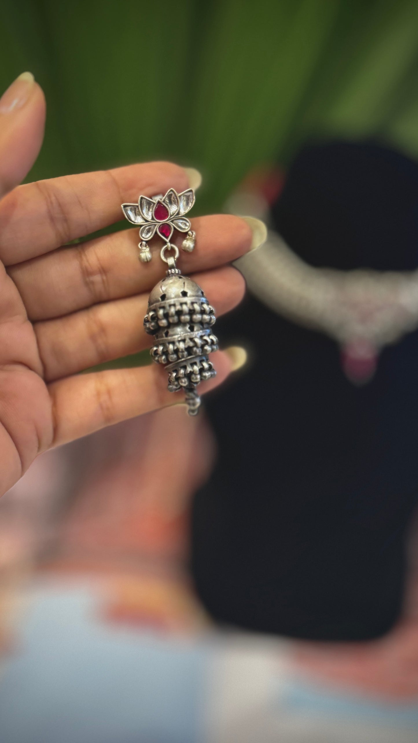 Kamal Kundan Jhumka : Timeless Fusion of Kundan and Pure silver.