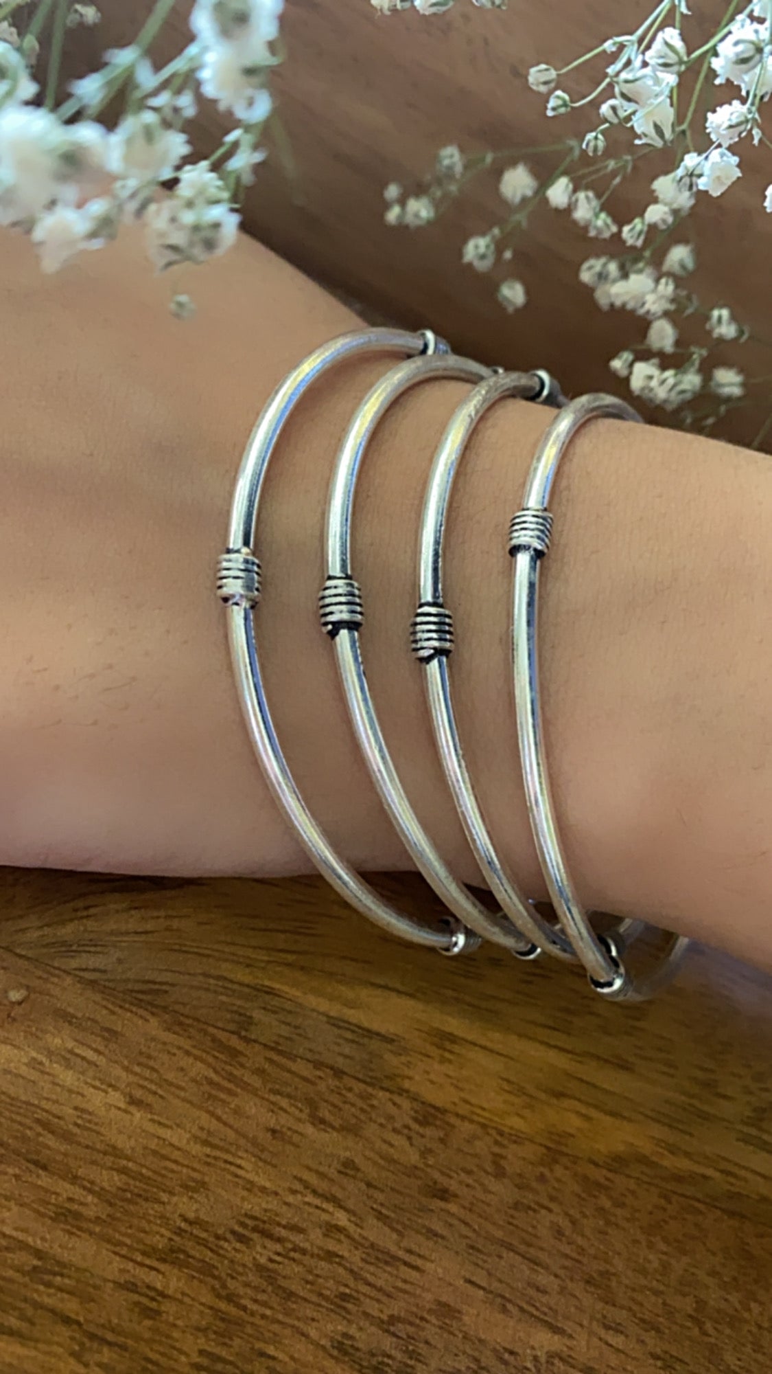 Tie-Twist - Silver Bangle (Pair)