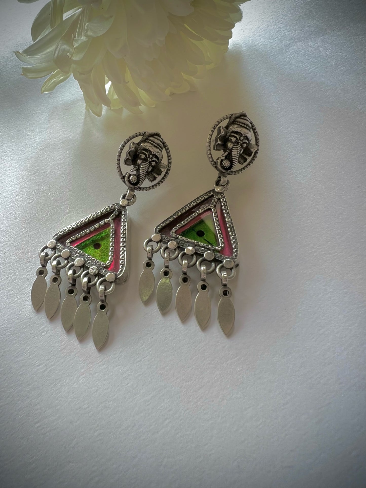 "Ganpati"- Gorgeous Hand Painted Earrings with Versatile Silver Crafted Ganpati Studs.