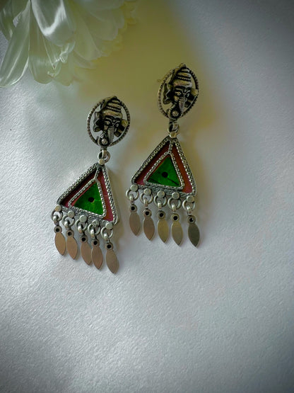 "Ganpati"- Gorgeous Hand Painted Earrings with Versatile Silver Crafted Ganpati Studs.