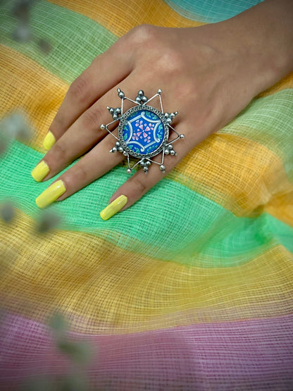 "Gopi" - Sparkling Silver Crafted Hand Painted Ring (Made to order)