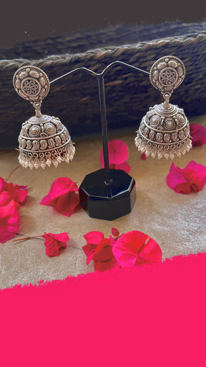 "Shubharambh" : Surya: Intricate Silver Jhumkas: A Glimpse into the Artistic Heritage of South India