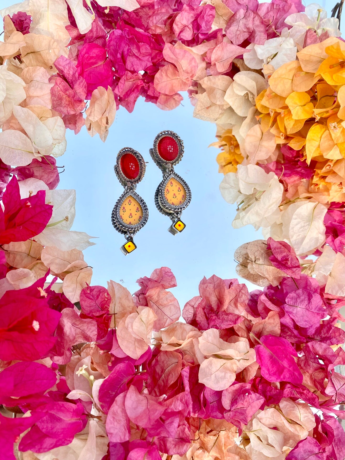 Palomi : Red and Yellow hand-painted earrings