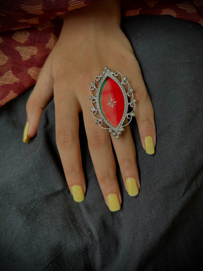 “Lipstick red” : (Made to order) Glamorous vibrant hand-painted Ring