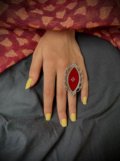 “Lipstick red” : (Made to order) Glamorous vibrant hand-painted Ring