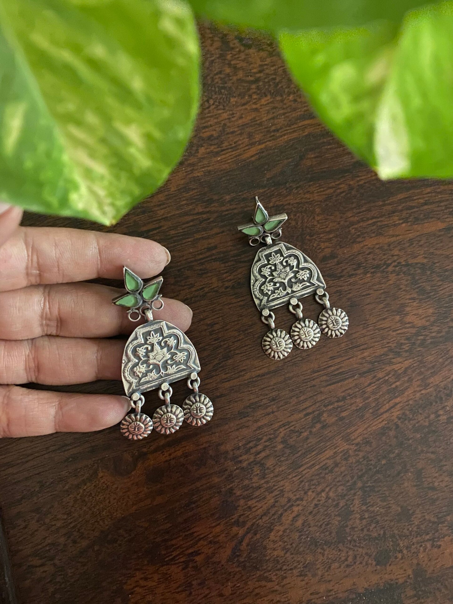 "तनया" Tanya Splendid Silver Crafted Fusion earrings with sea green glass stud