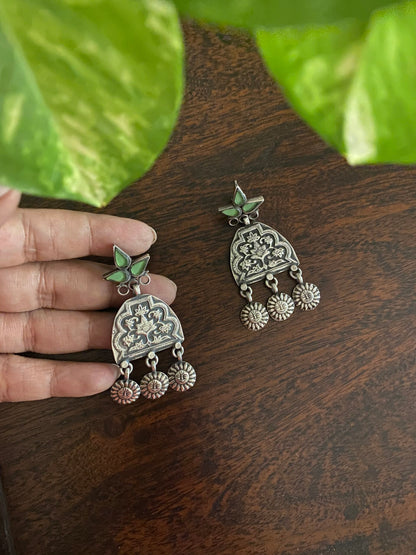 "तनया" Tanya Splendid Silver Crafted Fusion earrings with sea green glass stud