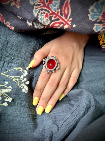 "Riddhi" : Queenly Burnt Red Hand-Painted Ring (Made to order)