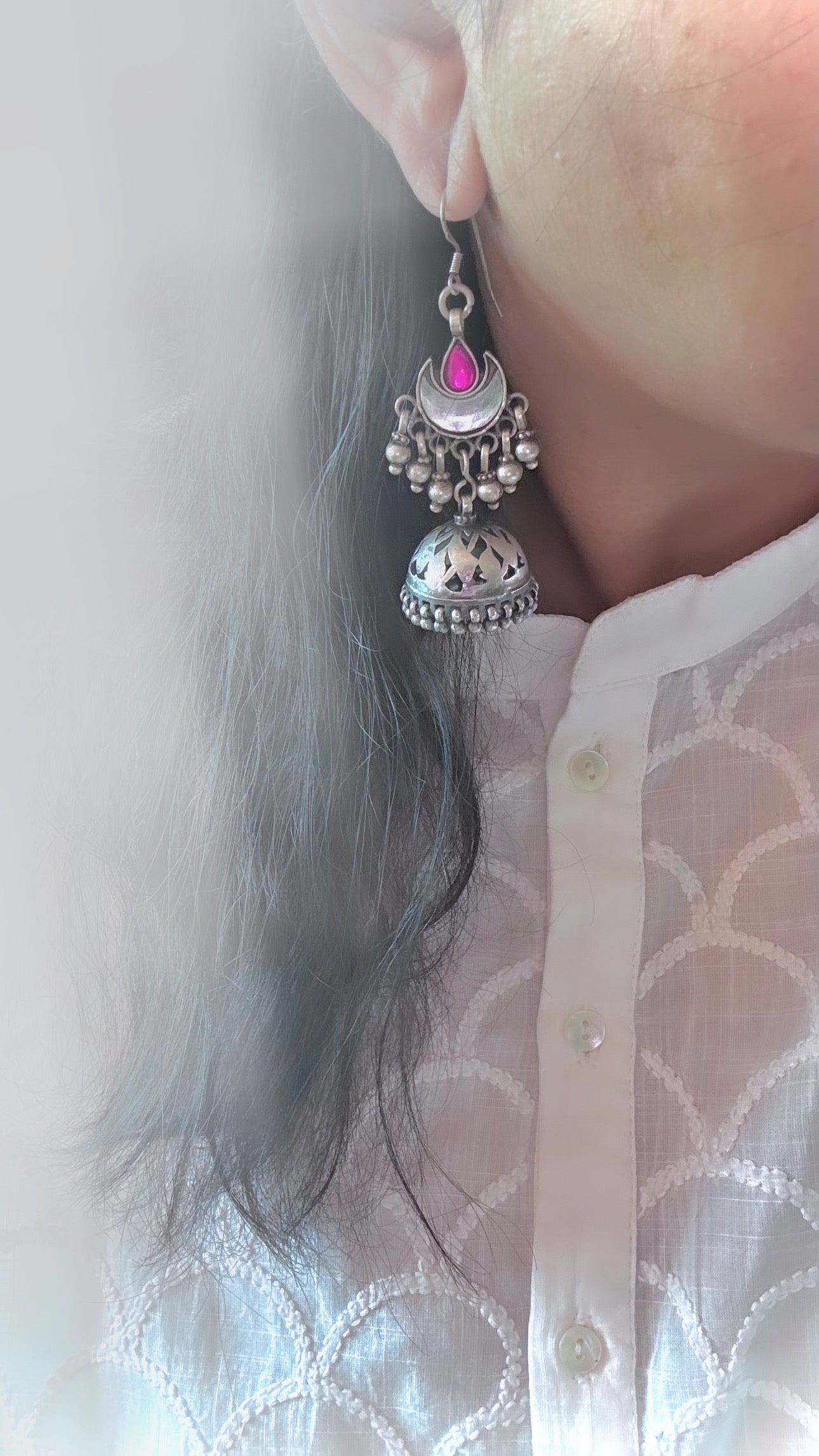 MADE TO ORDER "Chaand Jhumki" : Pink and White : illuminate the night with Chaand Jhumka