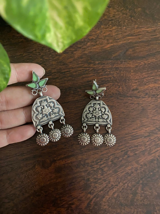 "तनया" Tanya Splendid Silver Crafted Fusion earrings with sea green glass stud