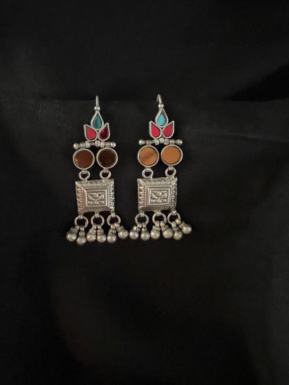 Festive Glass Earrings -Handcrafted Silver earrings