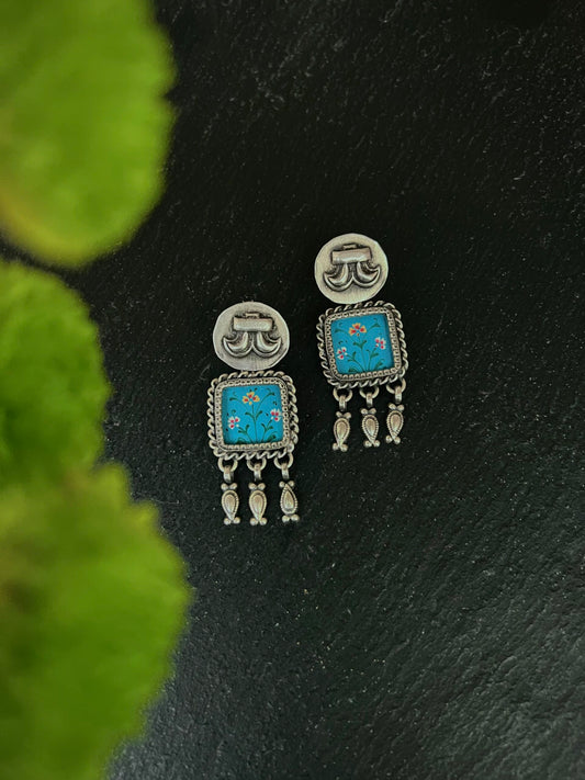 FIROZA "Munshi" : Pretty Firozi Hand-Painted Earrings with Quirky Stud