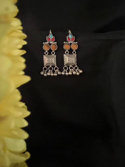 Festive Glass Earrings -Handcrafted Silver earrings