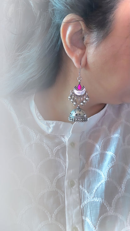 MADE TO ORDER "Chaand Jhumki" : Pink and White : illuminate the night with Chaand Jhumka