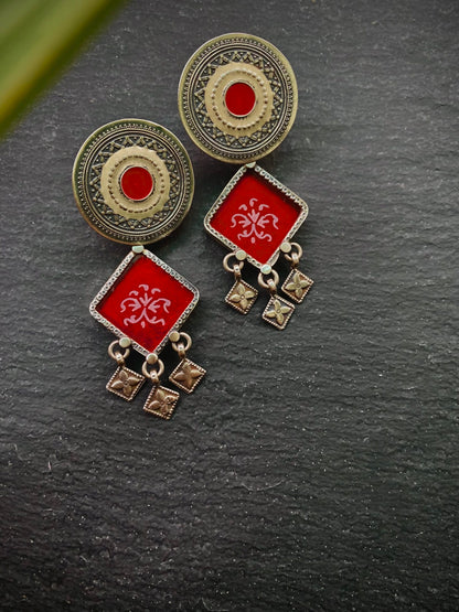 Maanik - Red Enameled Earrings