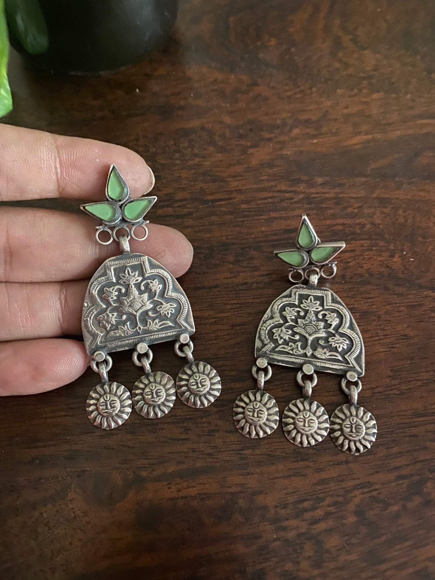 "तनया" Tanya Splendid Silver Crafted Fusion earrings with sea green glass stud