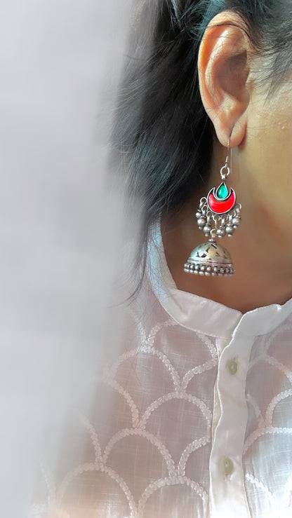 MADE TO ORDER "Chaand Jhumki" : Green and Red: illuminate the night with Chaand Jhumka