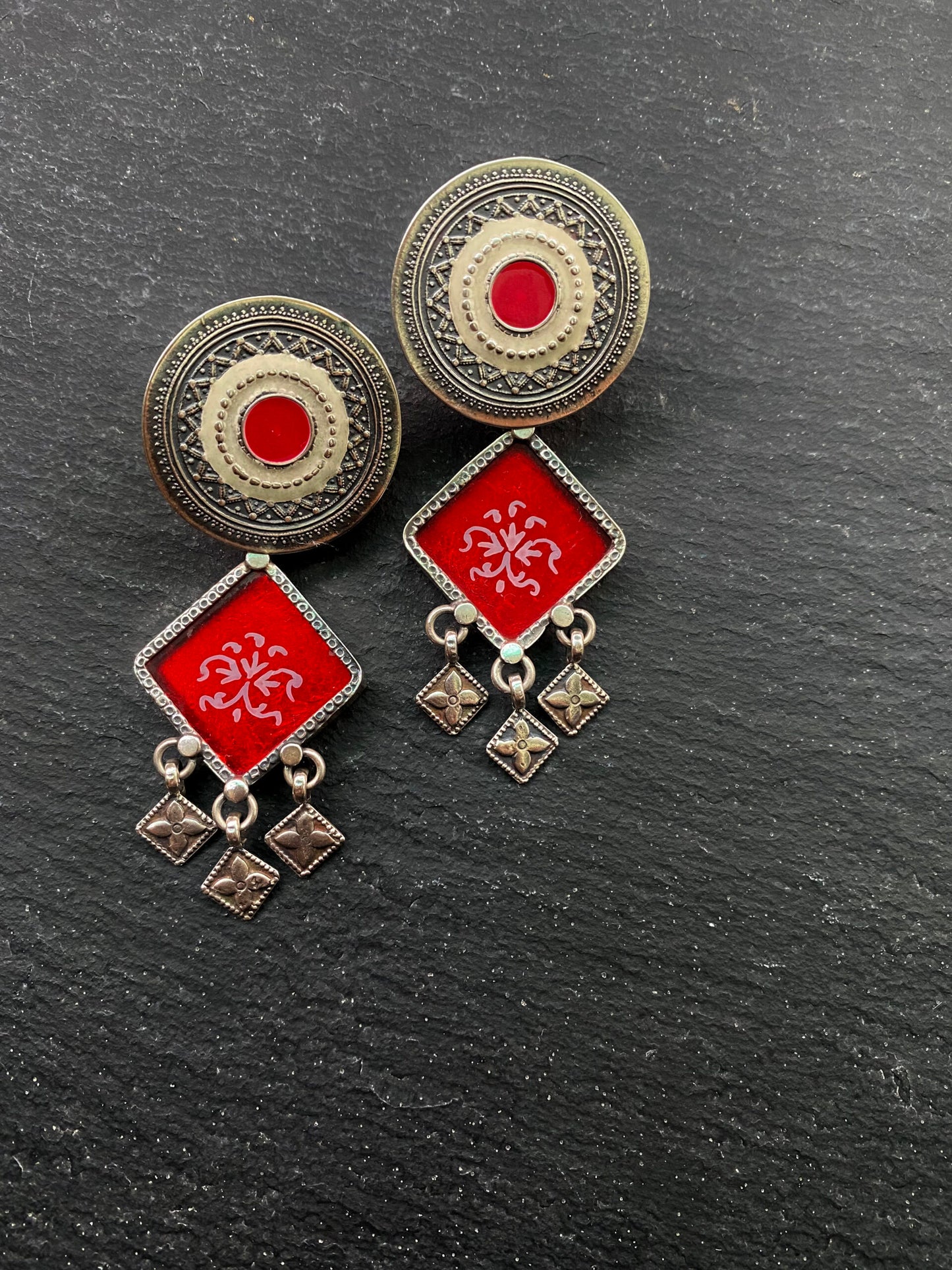 Maanik - Red Enameled Earrings