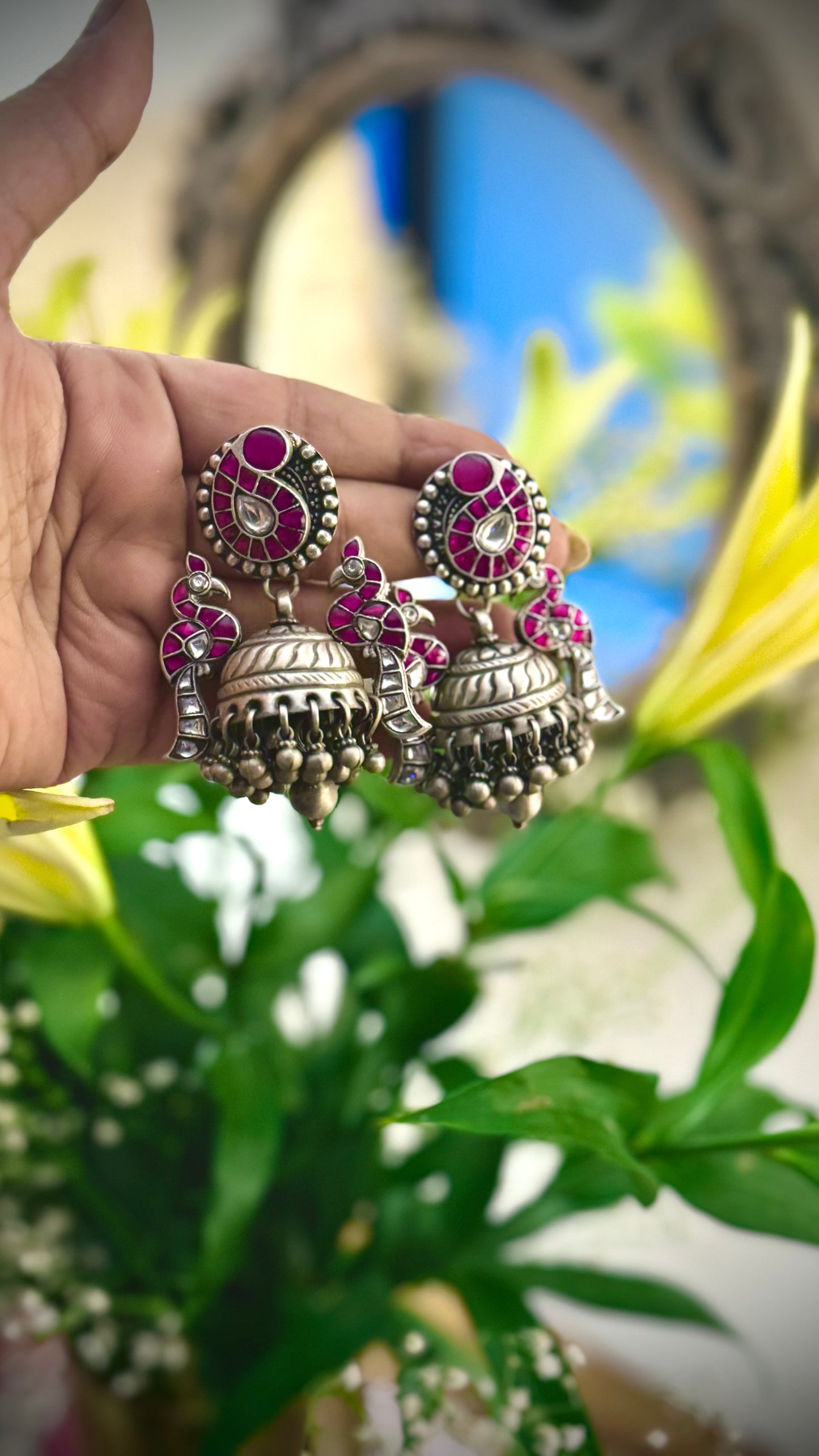 (MADE TO ORDER) “Mayura Raga” : Celebrate heritage and grace with these traditional peacock jhumkas.