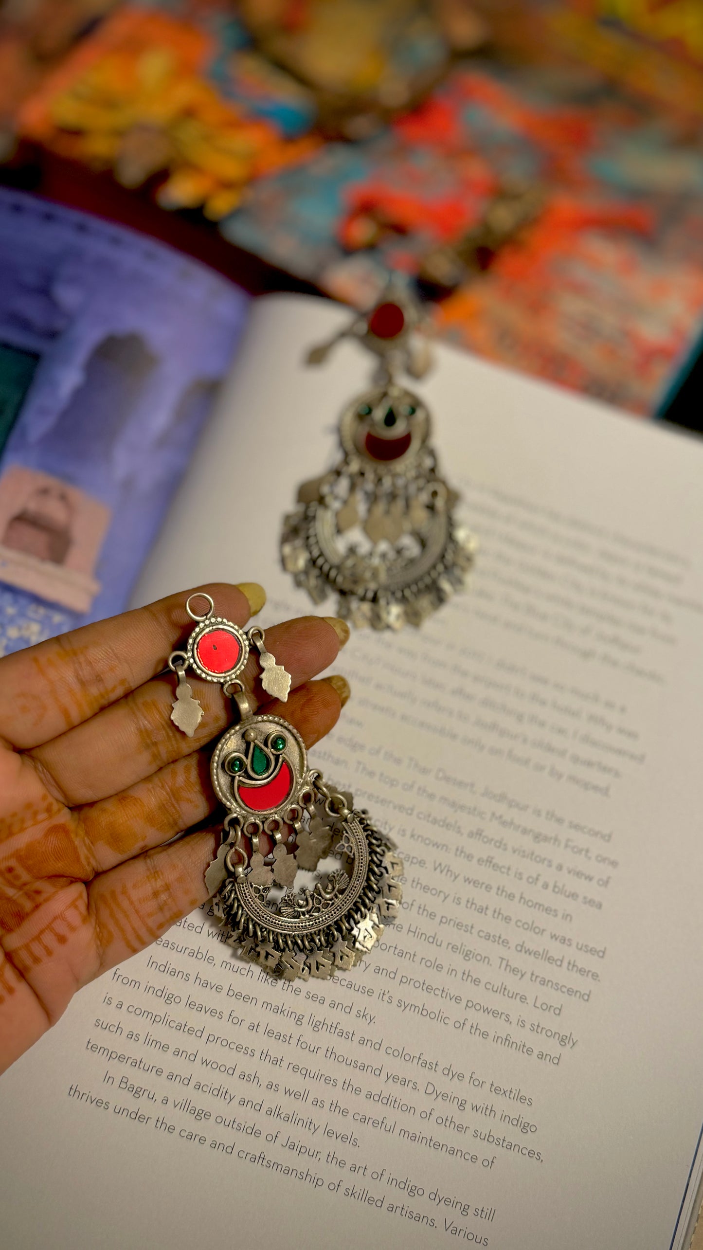 “Ruhaniyat” : Vintage Chandbalis with striking Red and Green glass accents.