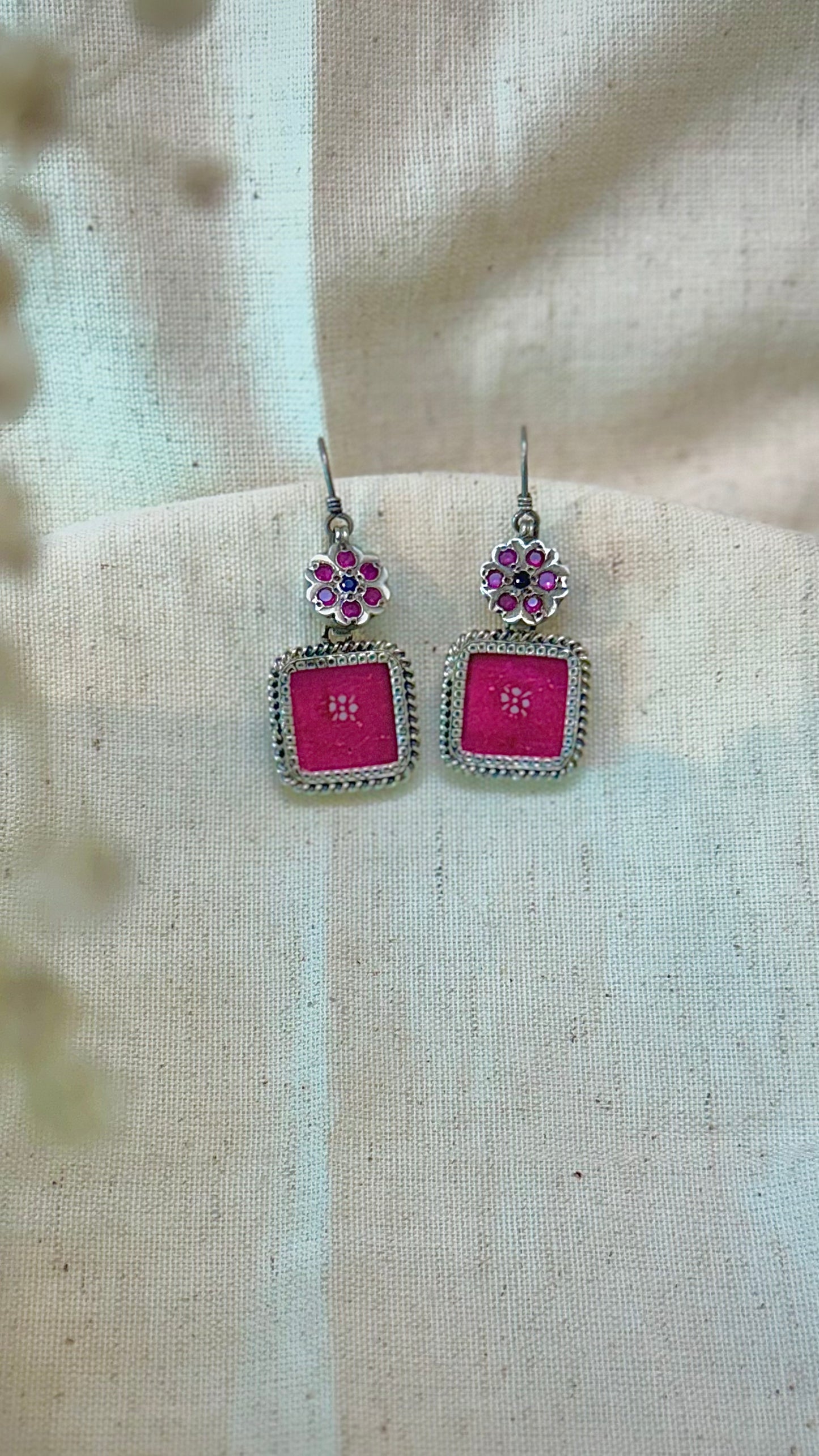 Gulabi Edit : "Pink Petal Drops" : Shine bright with these vibrant pink silver earrings!