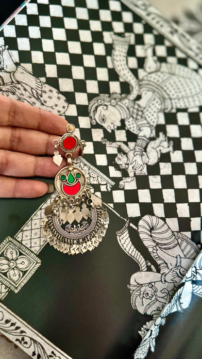 “Ruhaniyat” : Vintage Chandbalis with striking Red and Green glass accents.