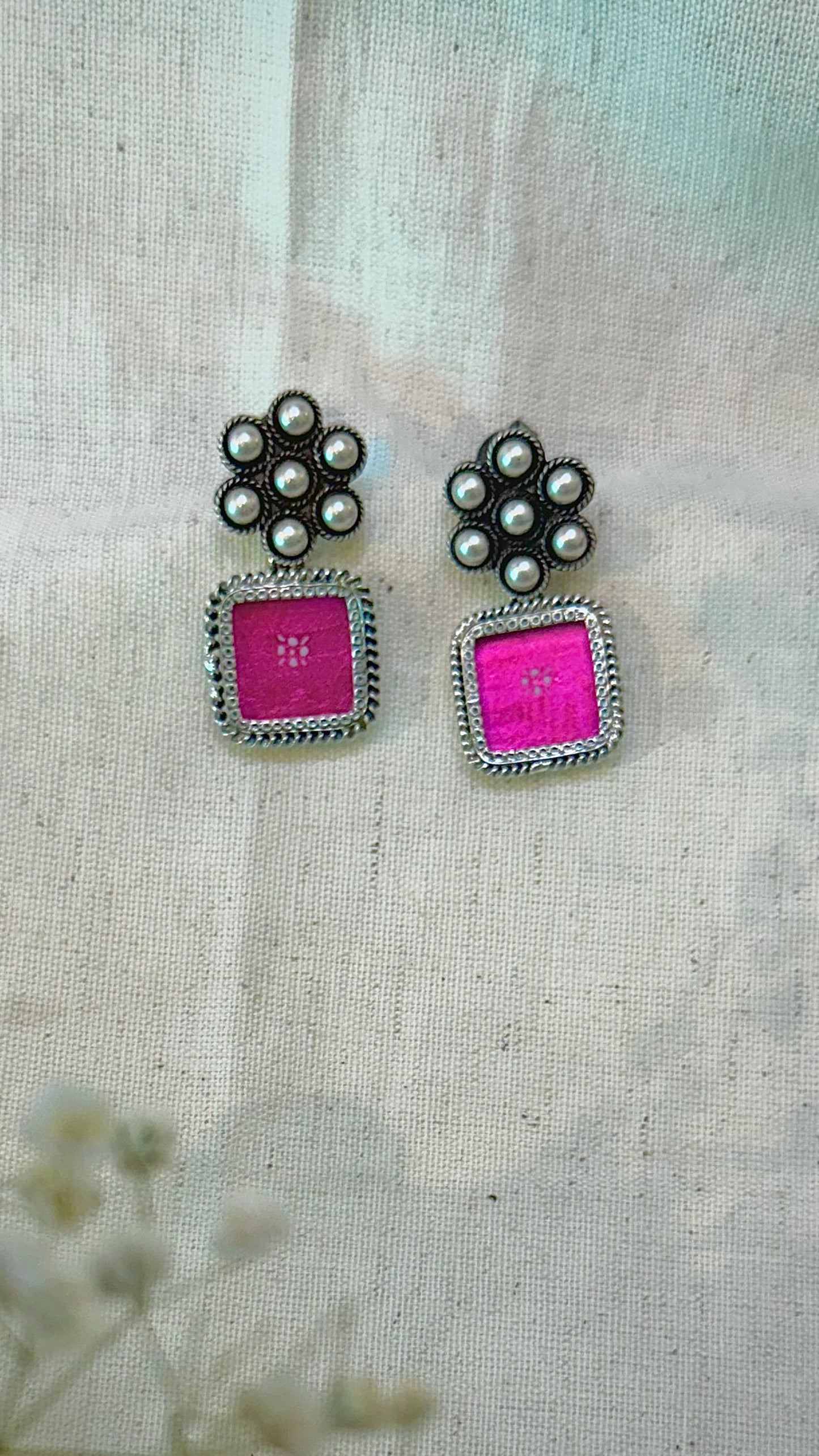 Gulabi Edit : "Blushing Silver" : Shine bright with these vibrant pink silver earrings!