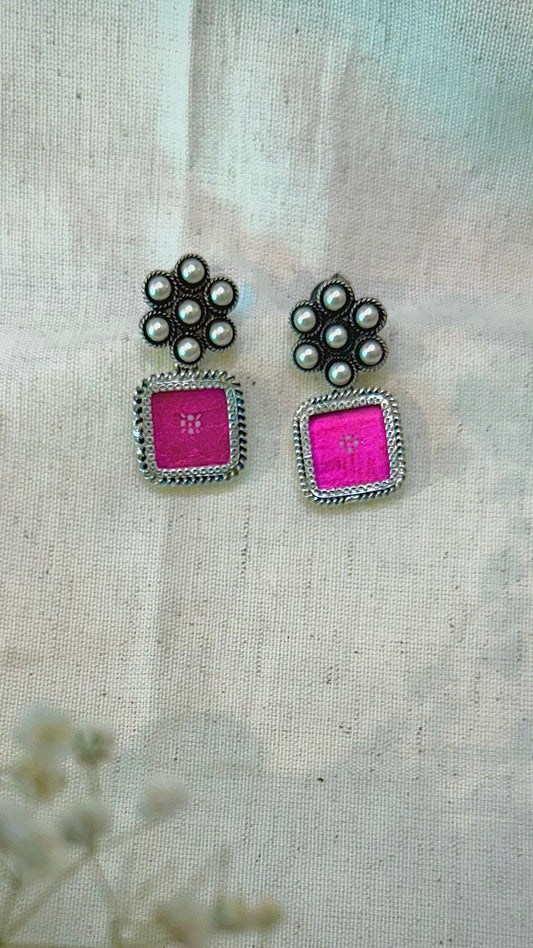 Gulabi Edit : "Blushing Silver" : Shine bright with these vibrant pink silver earrings!