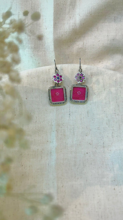 Gulabi Edit : "Pink Petal Drops" : Shine bright with these vibrant pink silver earrings!