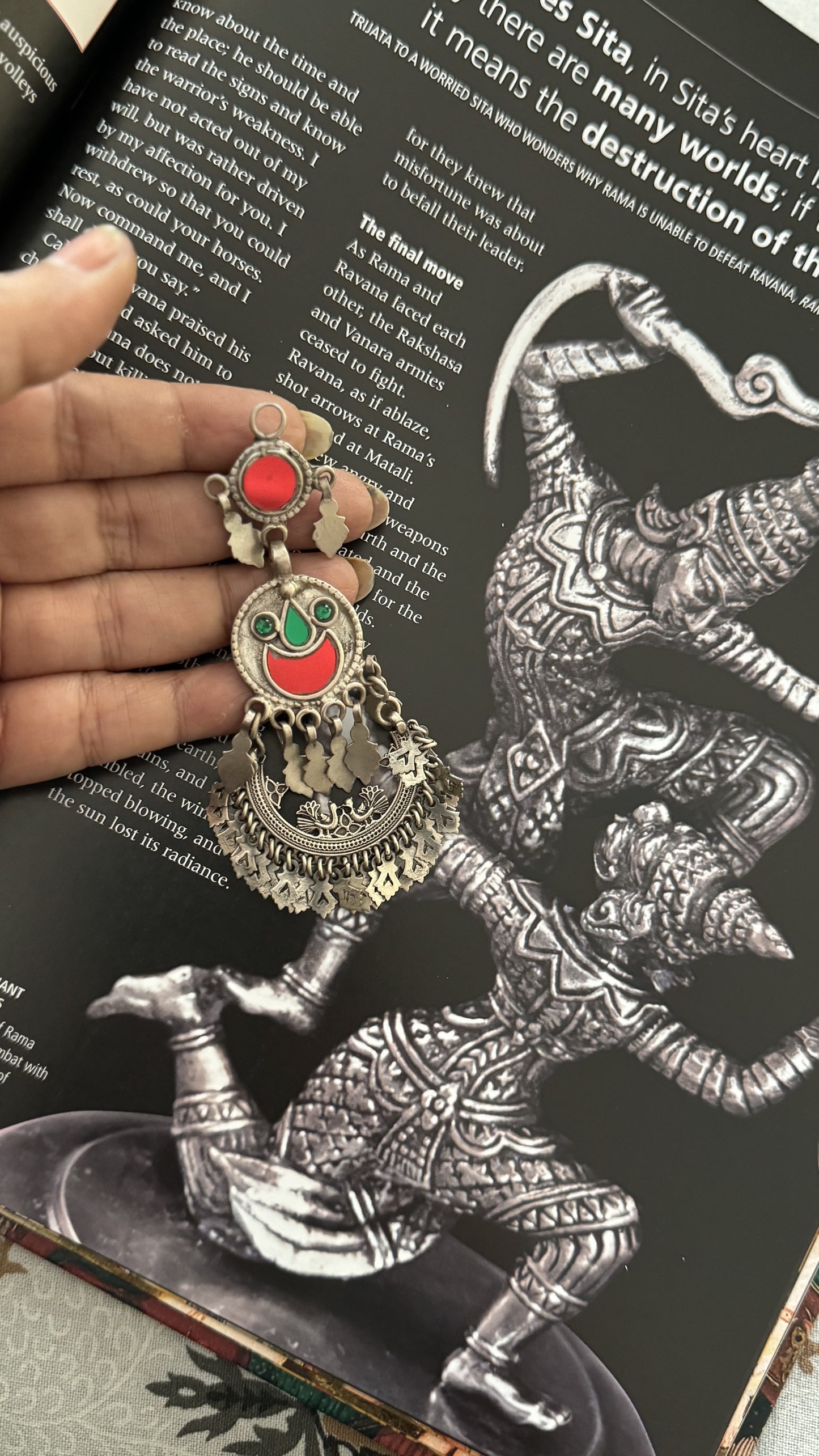 “Ruhaniyat” : Vintage Chandbalis with striking Red and Green glass accents.