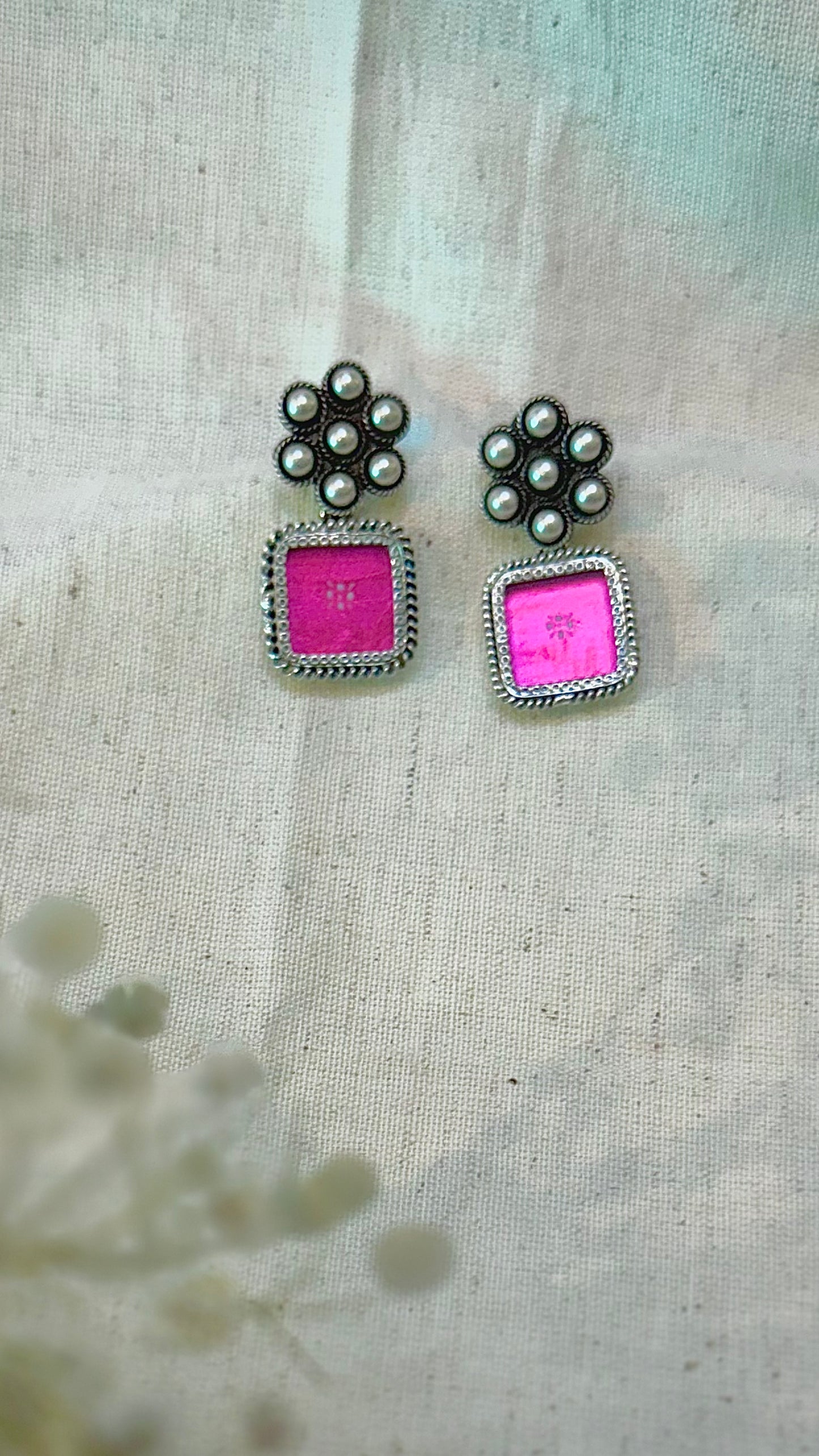 Gulabi Edit : "Blushing Silver" : Shine bright with these vibrant pink silver earrings!