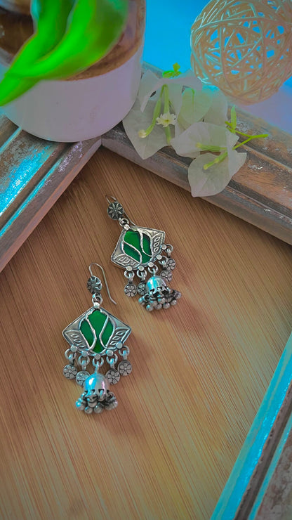 "Hansini हँसिनी "-Exquisite swan-patterned silver earrings, handcrafted with intricate Patra work (GA05)