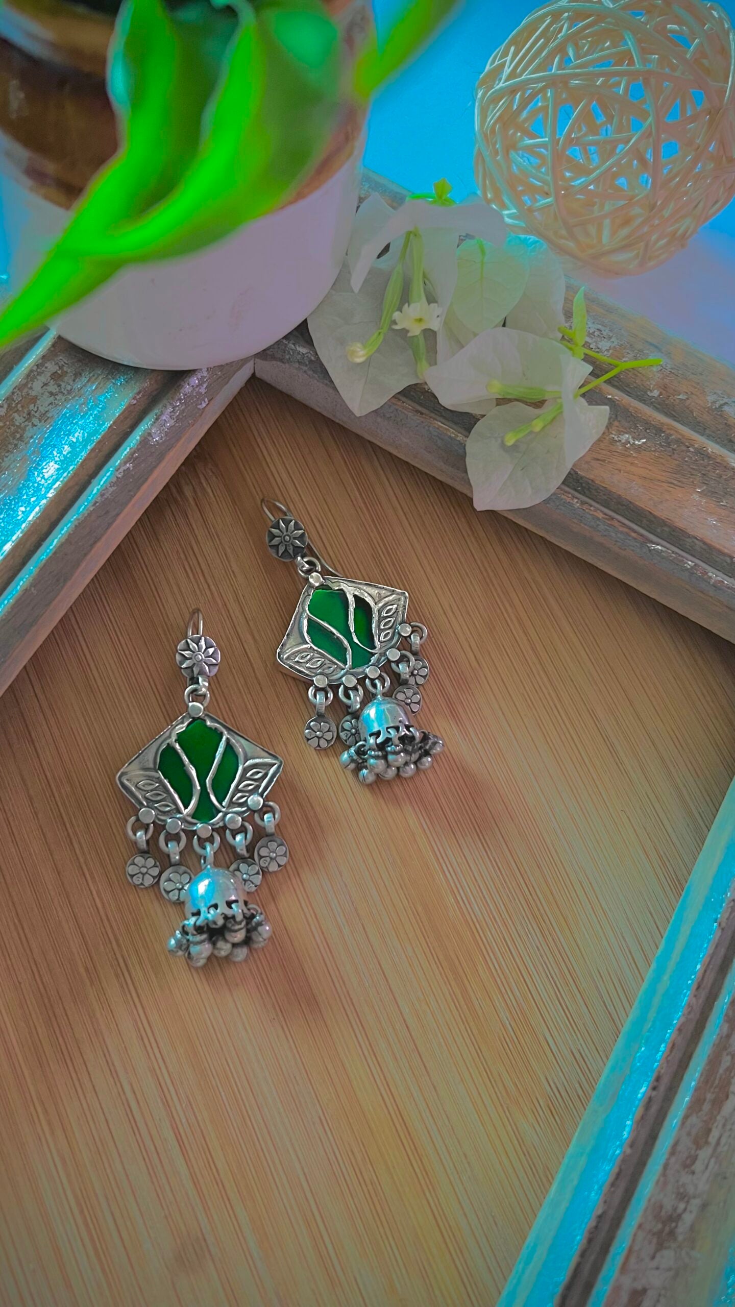 "Hansini हँसिनी "-Exquisite swan-patterned silver earrings, handcrafted with intricate Patra work (GA05)