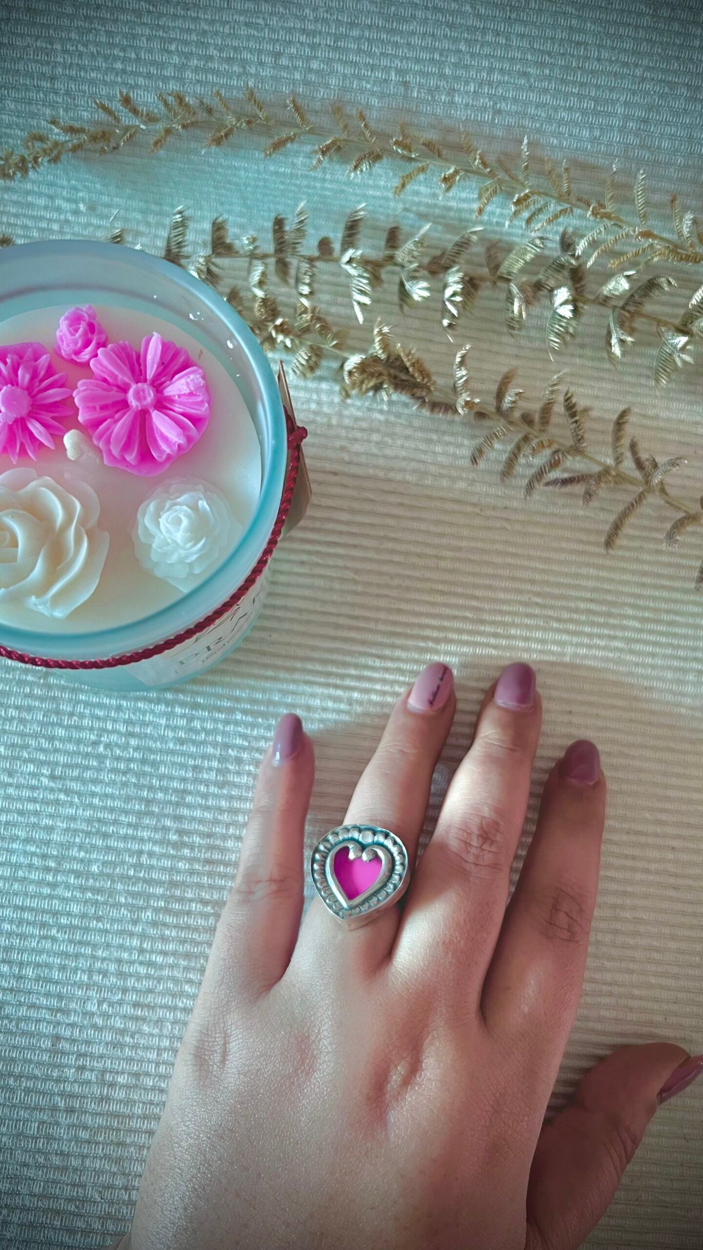 "EverHeart": (Pastel Pink): Heart-shaped silver-crafted ring, a shimmering symbol of unbreakable bonds