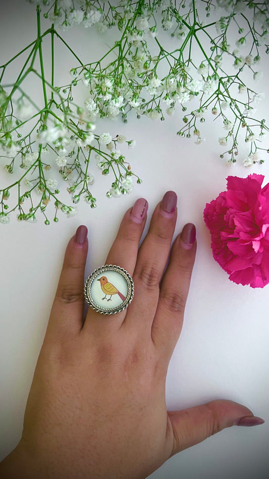 "Chidiya”- Artistry and adornment intertwine in our Chidiya hand-painted pure silver rings