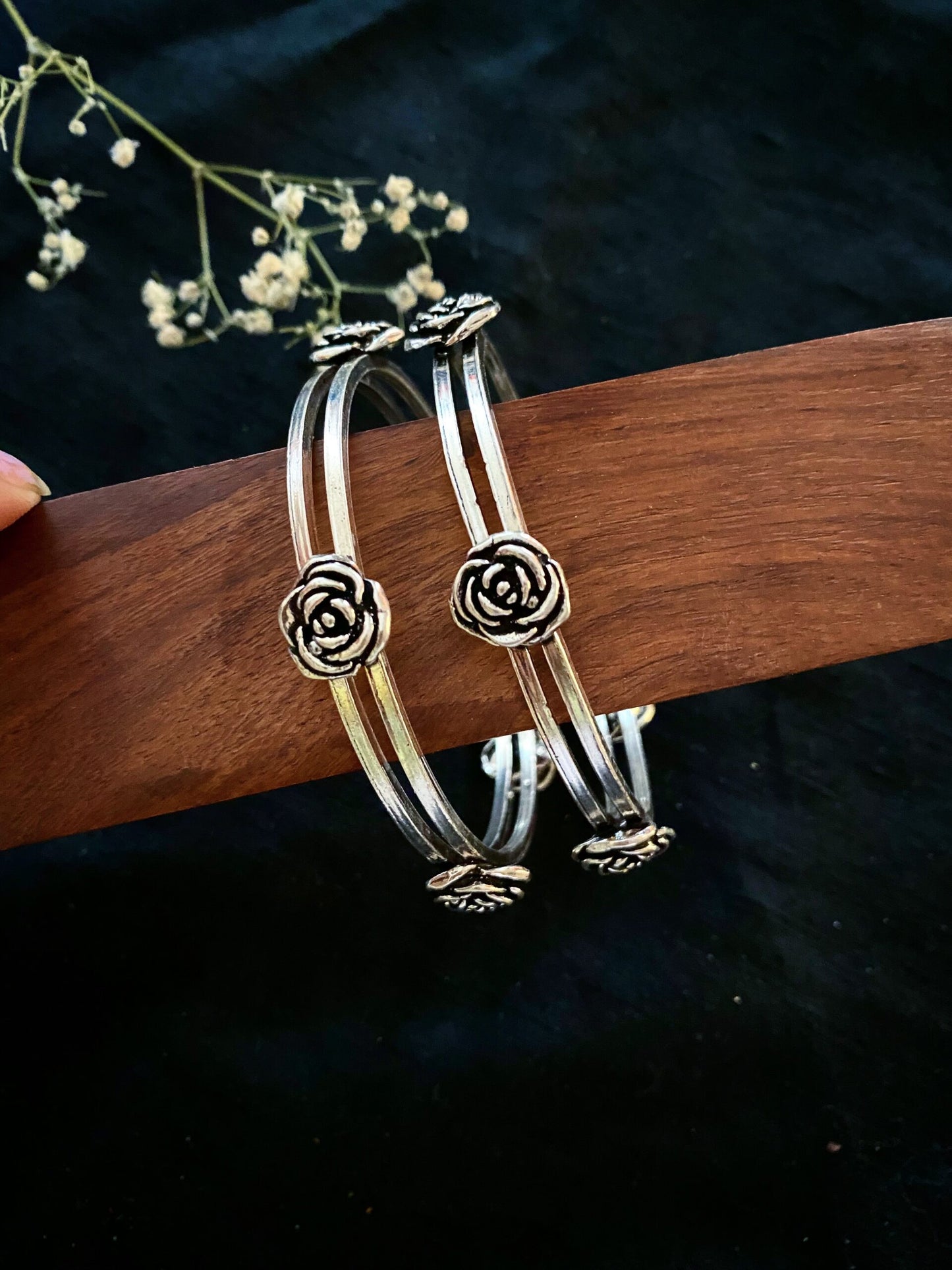 Prasun - Set of Plain Bangles with Flower Motif