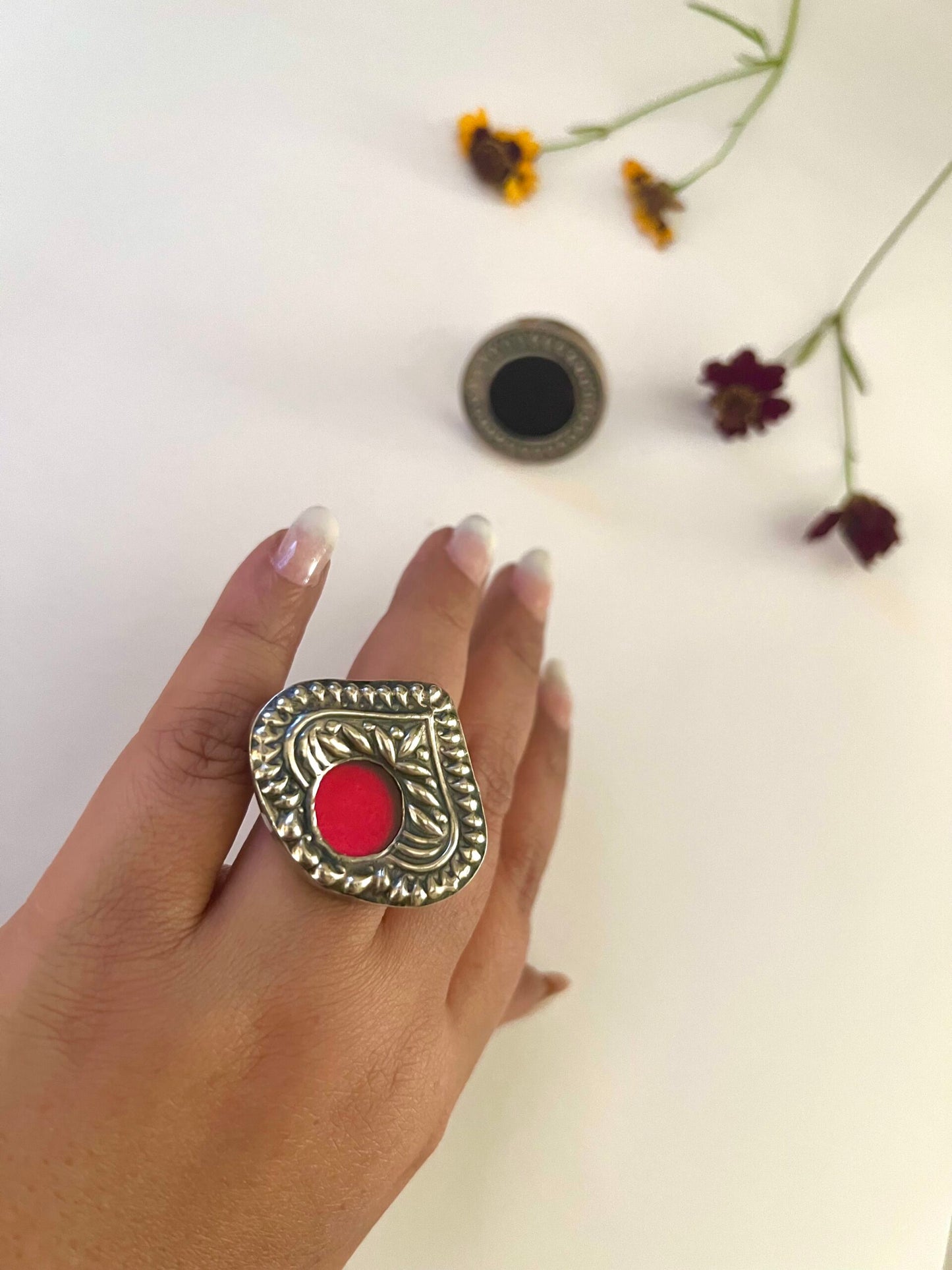 "Heart" : Mesmerizing Cocktail Ring in Bright Burnt Pink