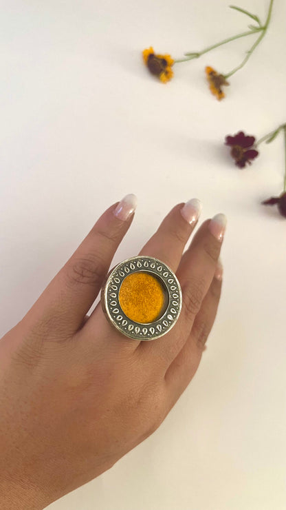 "Sunny Yellow : Mesmerizing Cocktail Ring in Bright Burnt Yellow