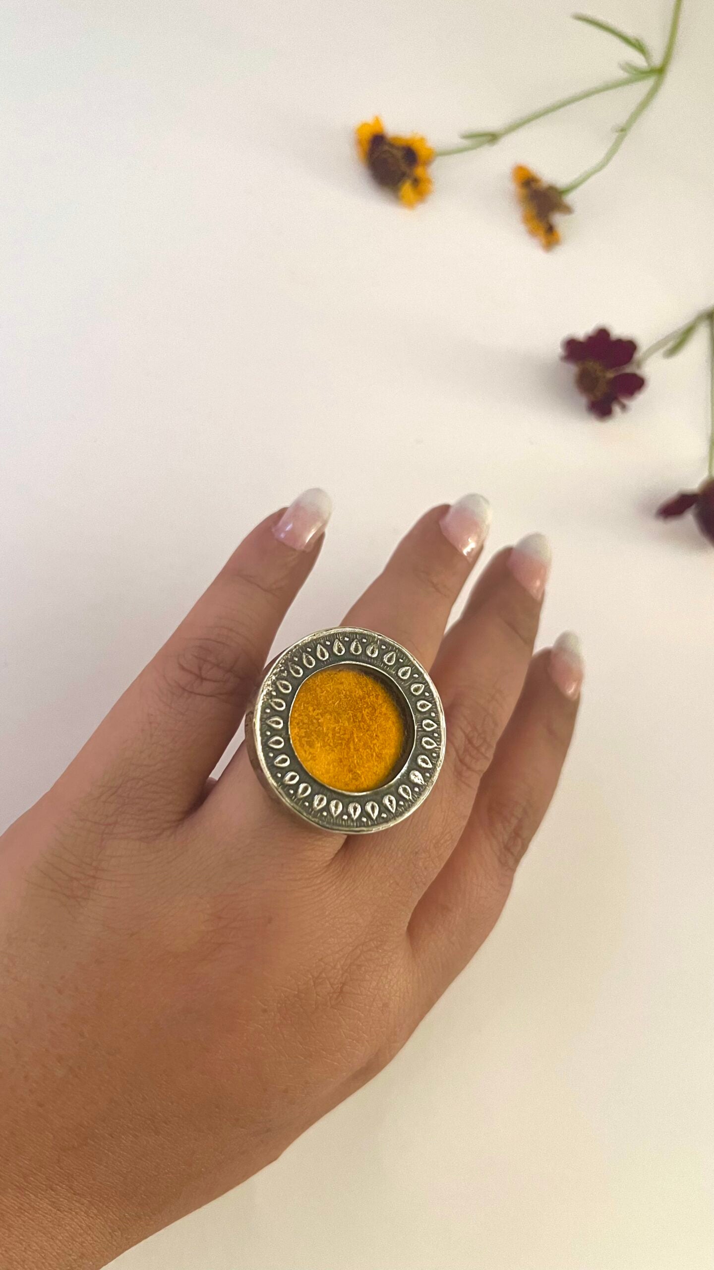 "Sunny Yellow : Mesmerizing Cocktail Ring in Bright Burnt Yellow