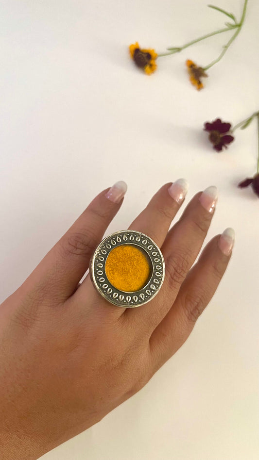 "Sunny Yellow : Mesmerizing Cocktail Ring in Bright Burnt Yellow