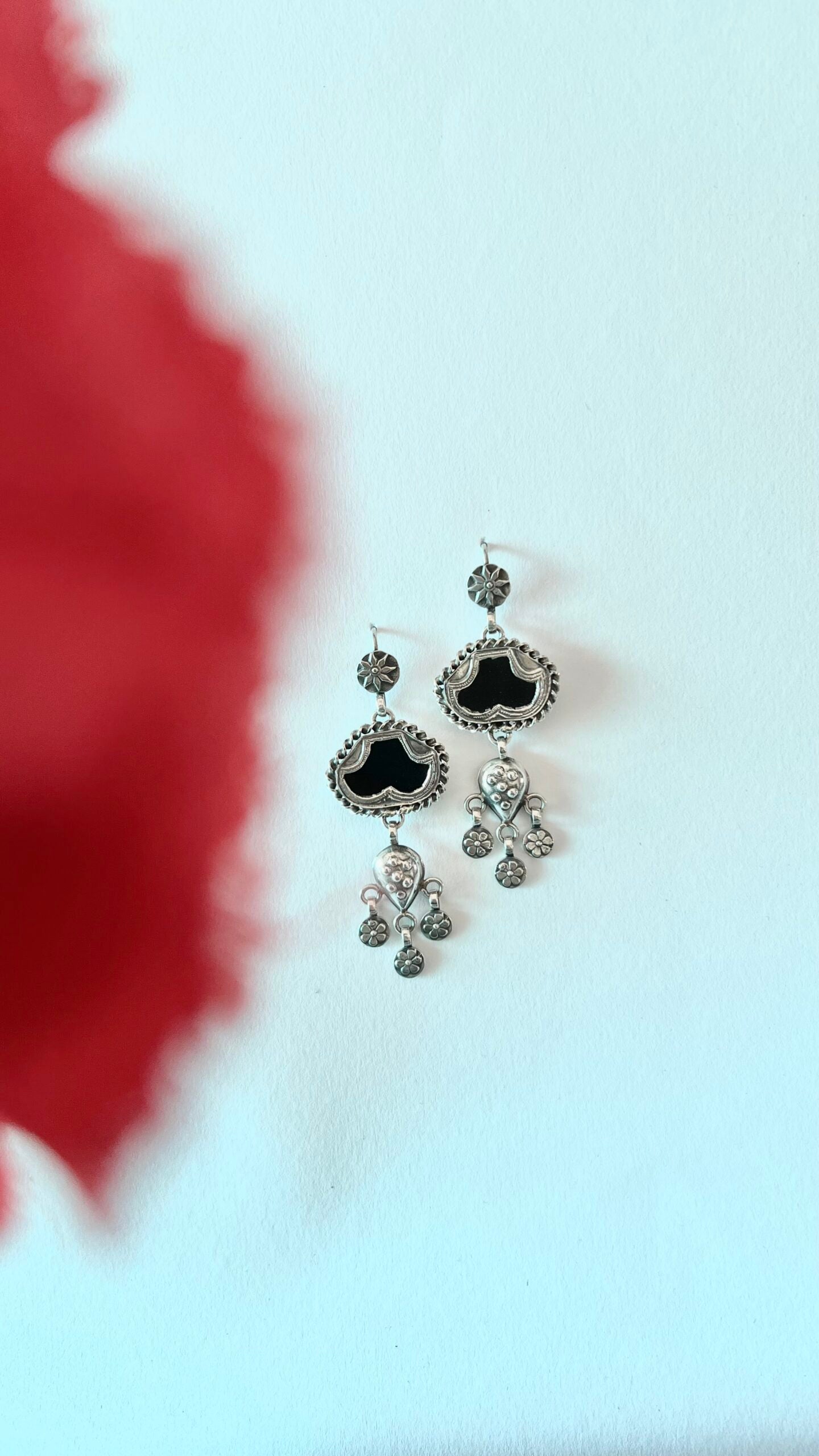 "Pankha"- (Black) Whispering tales of tradition, these silver earrings take inspiration from the Pankha fan.