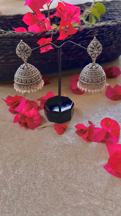 "Shubharambh" :Tear Drop: An Ode to Heritage: South Indian Silver Jhumkas with Unparalleled Intricate Work