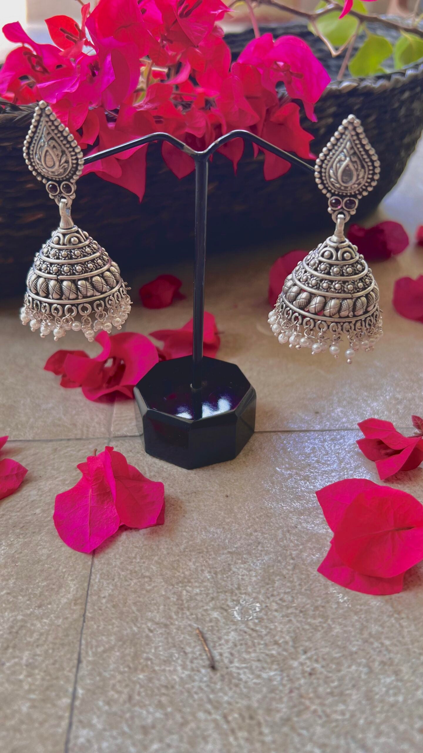 "Shubharambh" :Pari: A Symphony of Silver: Embrace the Tradition of South India with Intricately Crafted Jhumkas