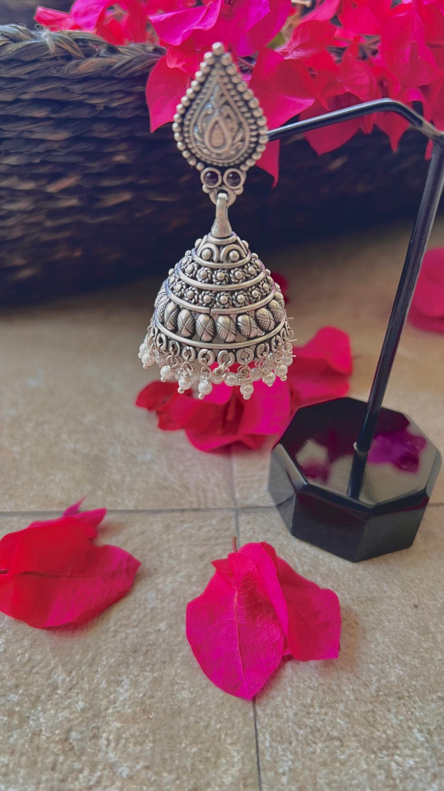 "Shubharambh" :Pari: A Symphony of Silver: Embrace the Tradition of South India with Intricately Crafted Jhumkas