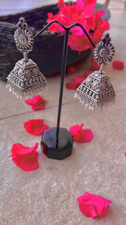 "Shubharambh" :Ravi: An Ode to Heritage: South Indian Silver Jhumkas with Unparalleled Intricate Work