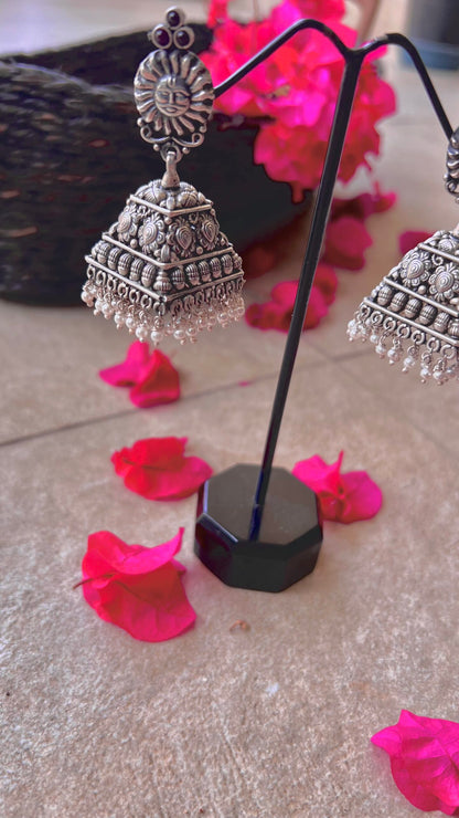 "Shubharambh" :Ravi: An Ode to Heritage: South Indian Silver Jhumkas with Unparalleled Intricate Work