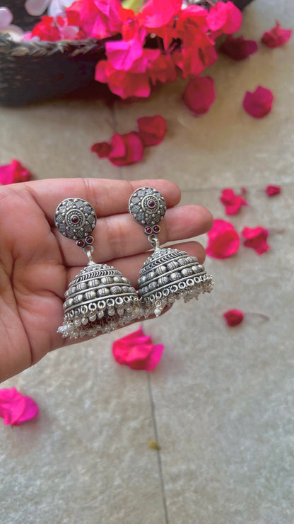 "Shubharambh" :Ishani: Intricacy Meets Tradition: Discover the Artistry of South India in Silver Jhumkas