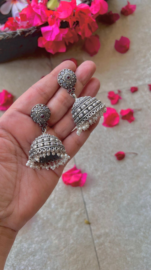 "Shubharambh" :Ishani: Intricacy Meets Tradition: Discover the Artistry of South India in Silver Jhumkas