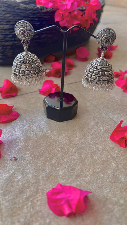 "Shubharambh" :Ishani: Intricacy Meets Tradition: Discover the Artistry of South India in Silver Jhumkas